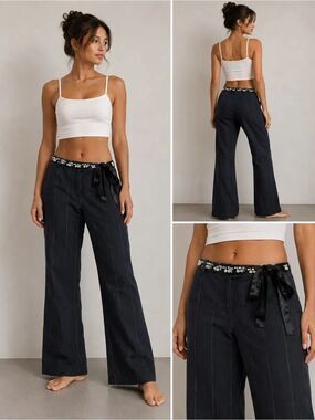 Three Pink Hearts Bohemian Cotton Silver Stripped Pants Size 9